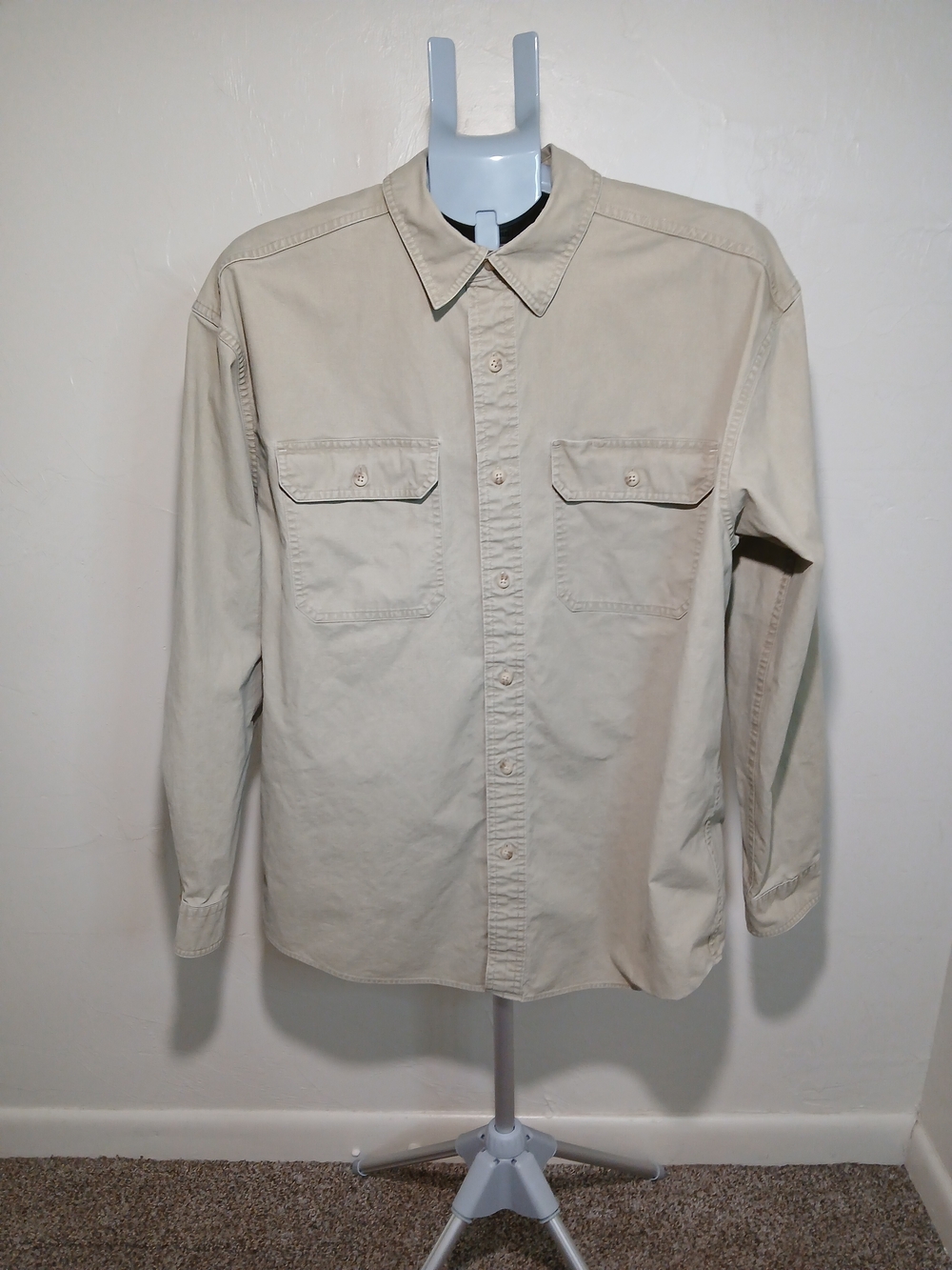 Vintage Classic Khaki Long-Sleeve Button-Down Cotton Shirt L-Reg.